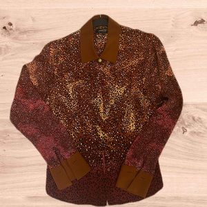 nanette lepore cheetah print blouse button up size 8